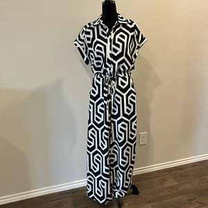 Entro Black & White Geo print Jumpsuit with tie waist